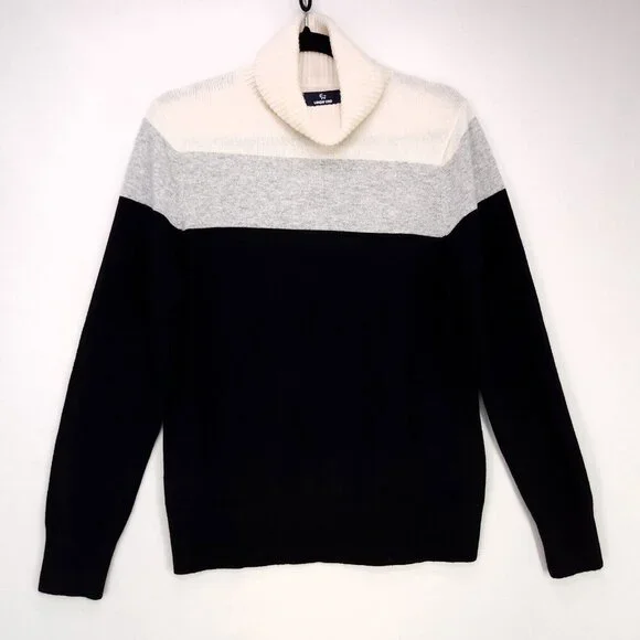 Land's End 100% Cashmere Turtleneck Sweater Women's Size Medium Soft Color Block - Picture 1 of 11